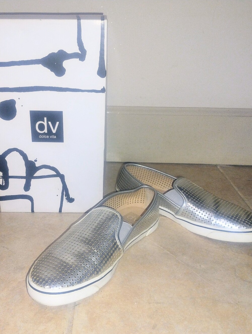 BNWB Dolce Vita Silver Perforated Slip-On Loafers
